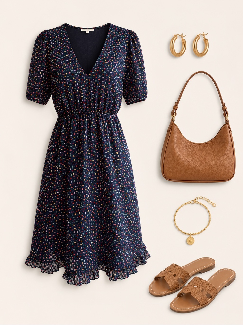 Madewell Navy Multicolor Floral V-Neck Midi Dress